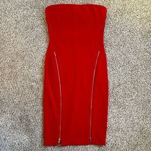 Sans Souci Red Strapless Bodycon Dress Formal Party Medium Gold Zipper Detail
